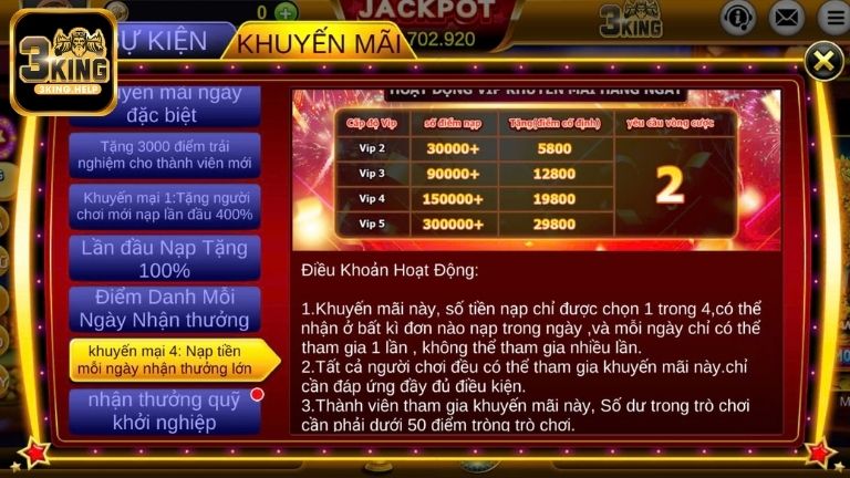 Nạp tiền hàng ngày nhận thưởng lên tới 29.800K